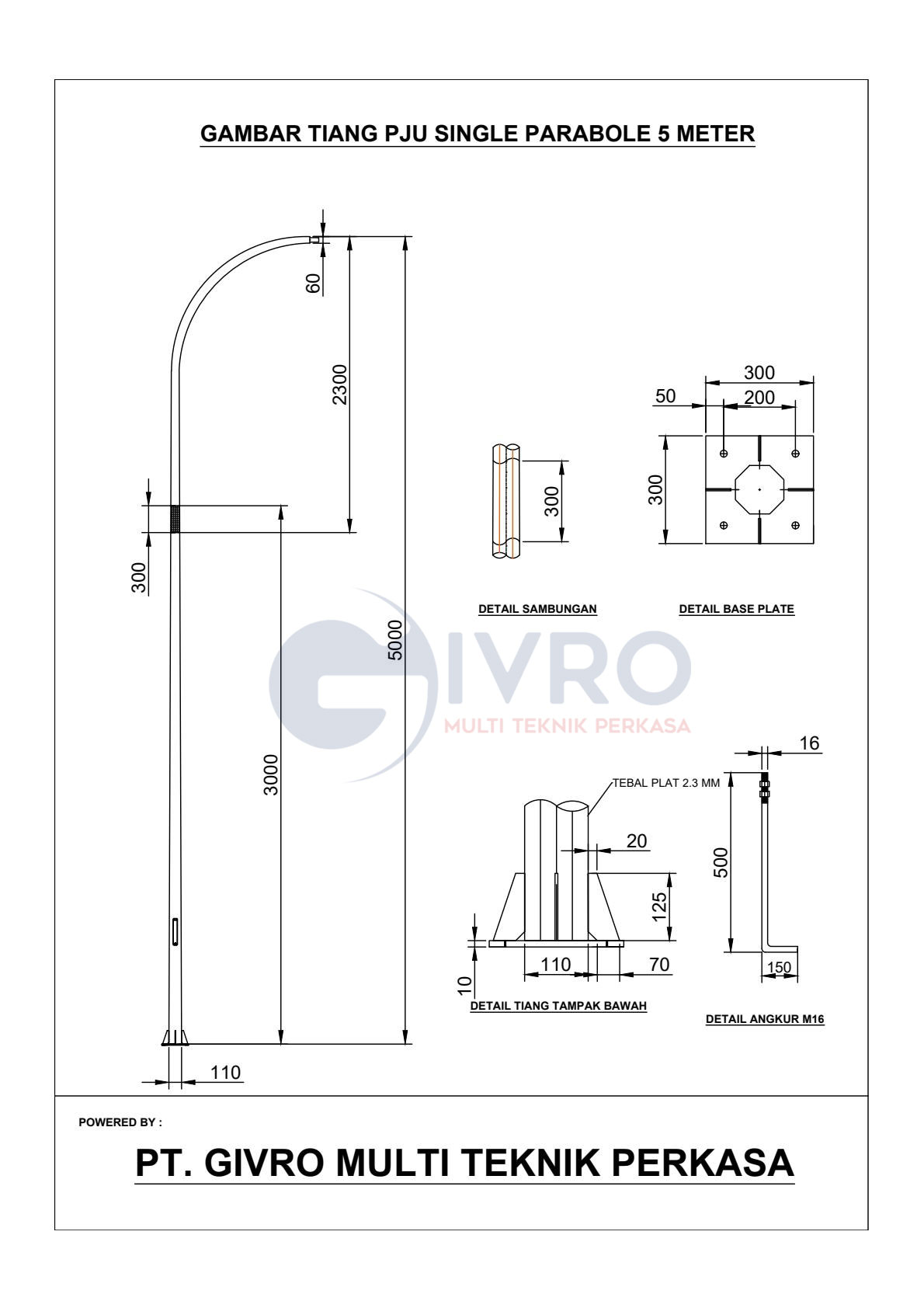 Tiang-PJU-Single-Parabole-5-Meter