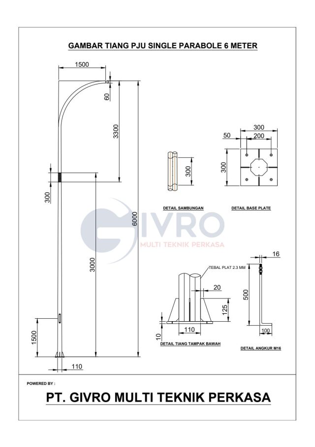 Tiang-PJU-Single-Parabole-6-Meter