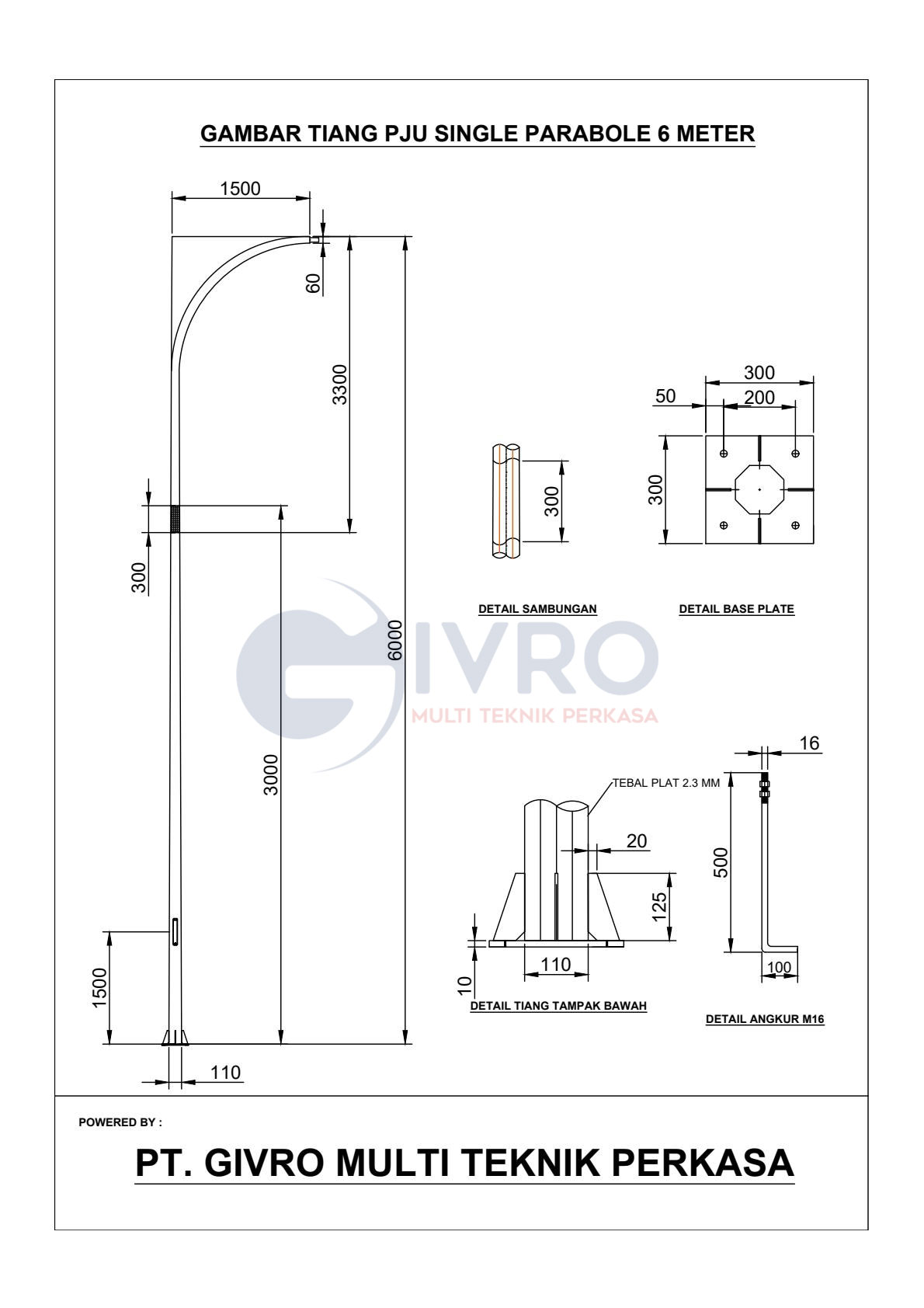 Tiang-PJU-Single-Parabole-6-Meter