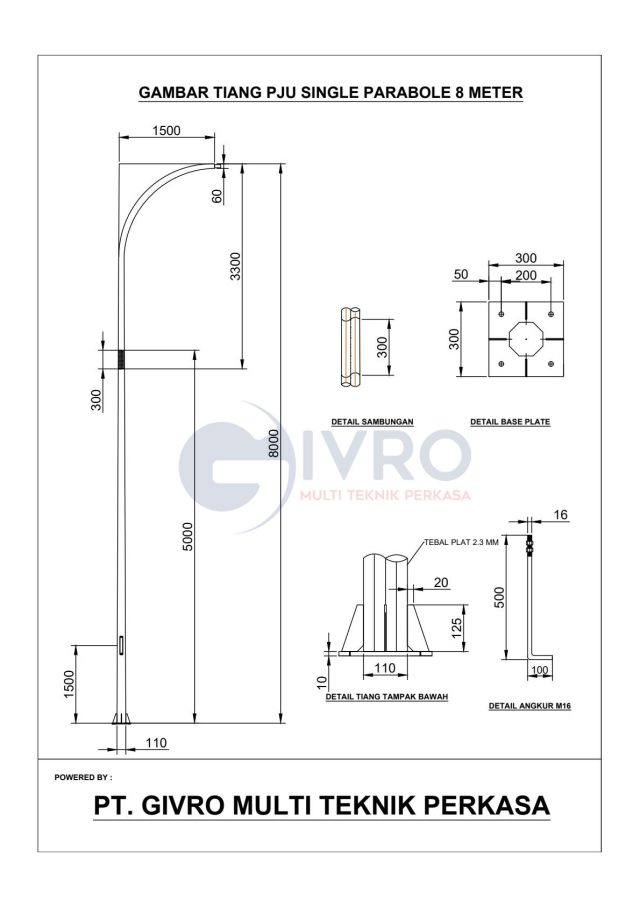 Tiang-PJU-Single-Parabole-8-Meter